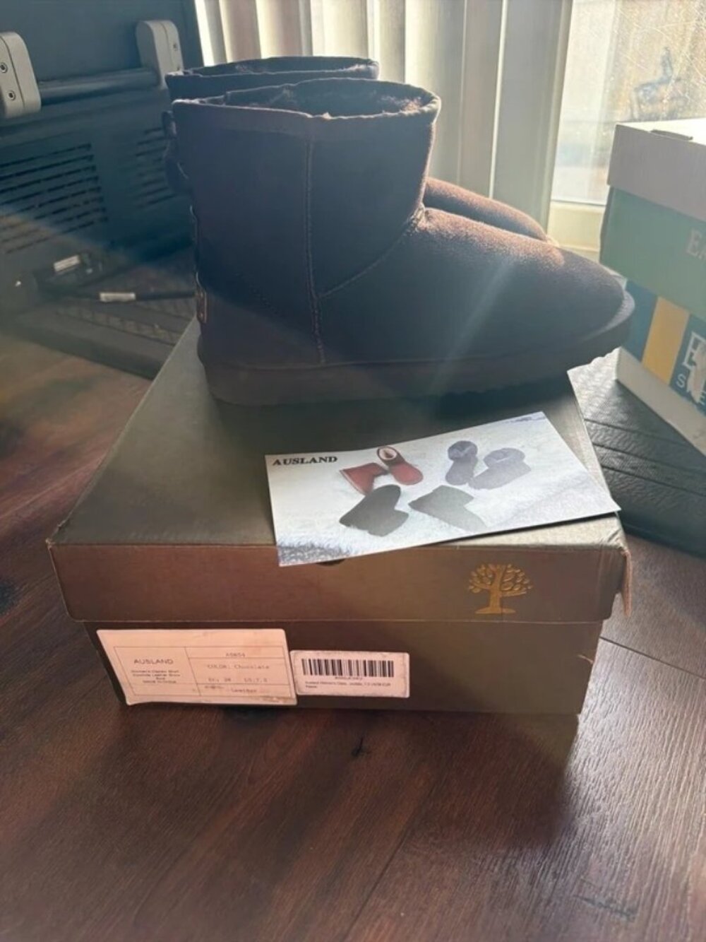 AUSLAND Womens Chocolate Leather Snow Boots 15854 US 7.5 EU 38 Fur Lined Ankle